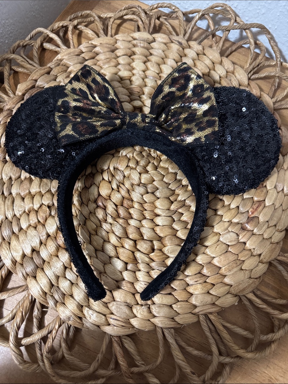 Disney Mouse Ears Sequence Black/ Leopard Headband - Disneyland Parks